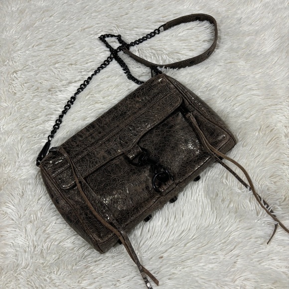 Rebecca Minkoff Mini Mac Croc Green Gold Chain crossbody purse Bag Embossed - Picture 14 of 14